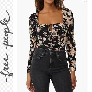 NWT. $98R. Free People Hilary Top. Size M. Black Combo